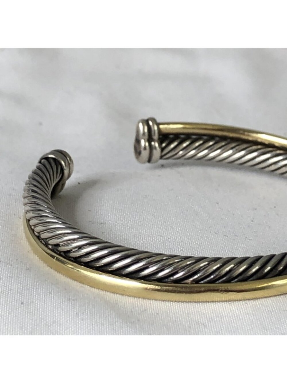 David Yurman Sterling Silver 925 Cuff Bracelet Two Tone Cable Jewelry Modern - Picture 16 of 16